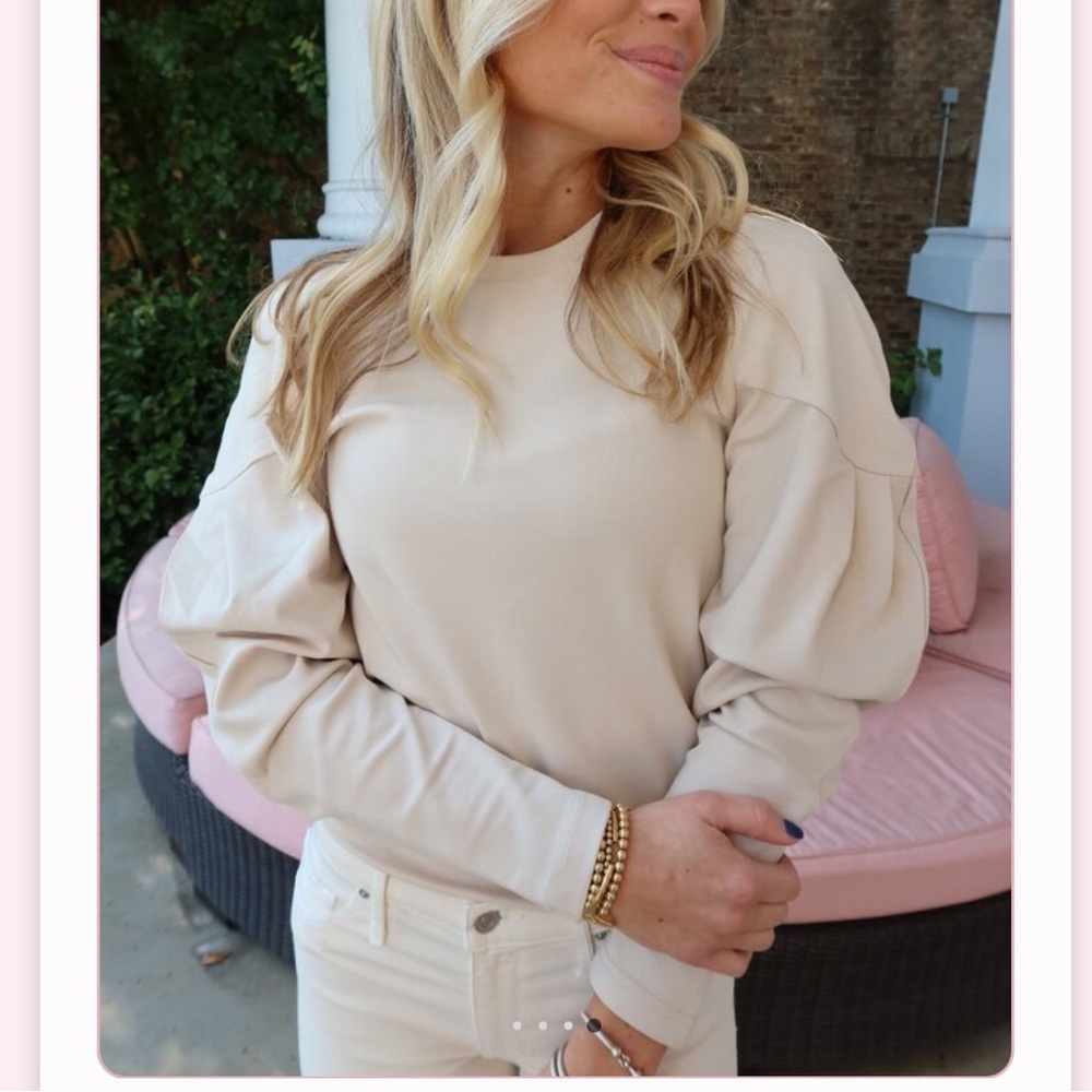 IRO Jessini Puff Sleeve Beige Long sleeve Tee Shirt Blouse. Size M. Retail $250